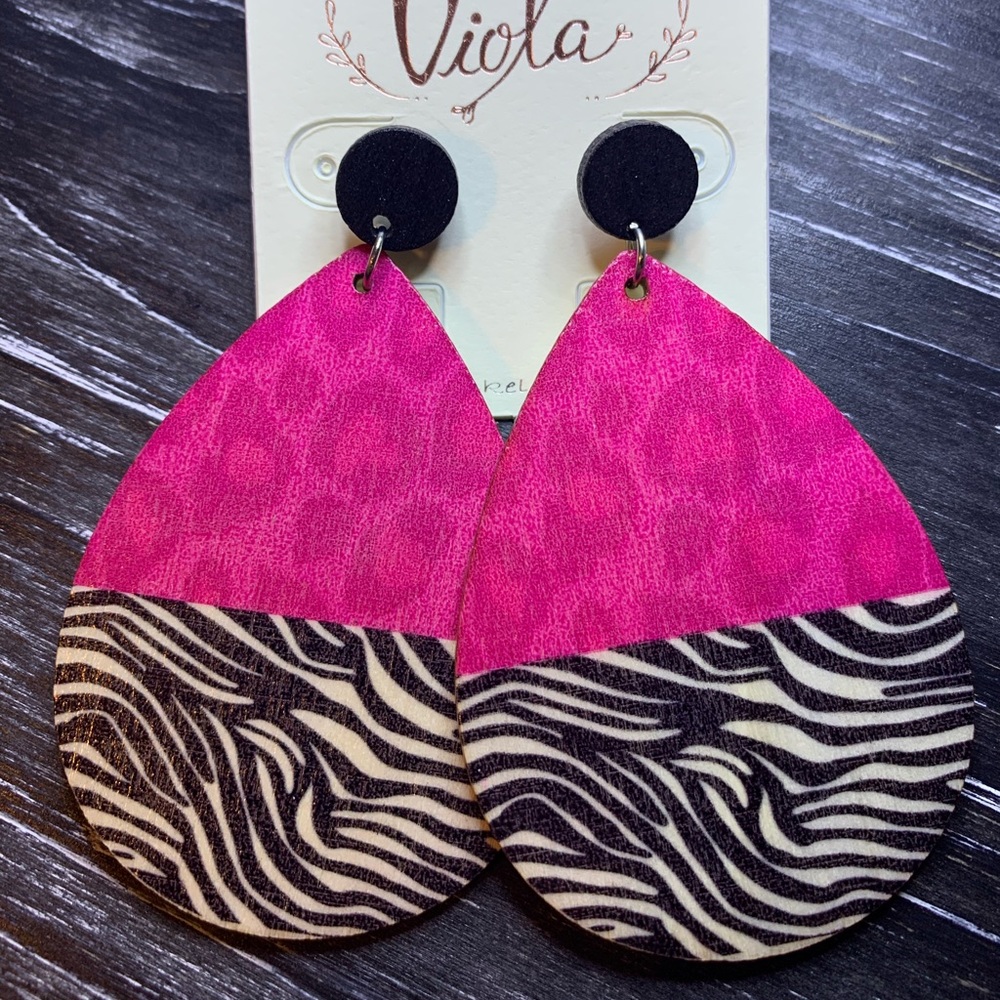 LASER CUT TEARDROP EARRINGS - ZEBRA